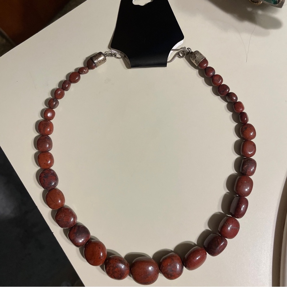 Jay King Beautiful Sterling Red Jasper Graduated Beaded 17” W/ 3” Ext Necklace